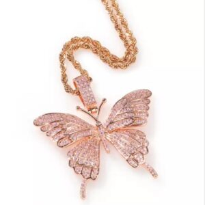 Diana Pink Butterfly Pedant Diamond Necklace