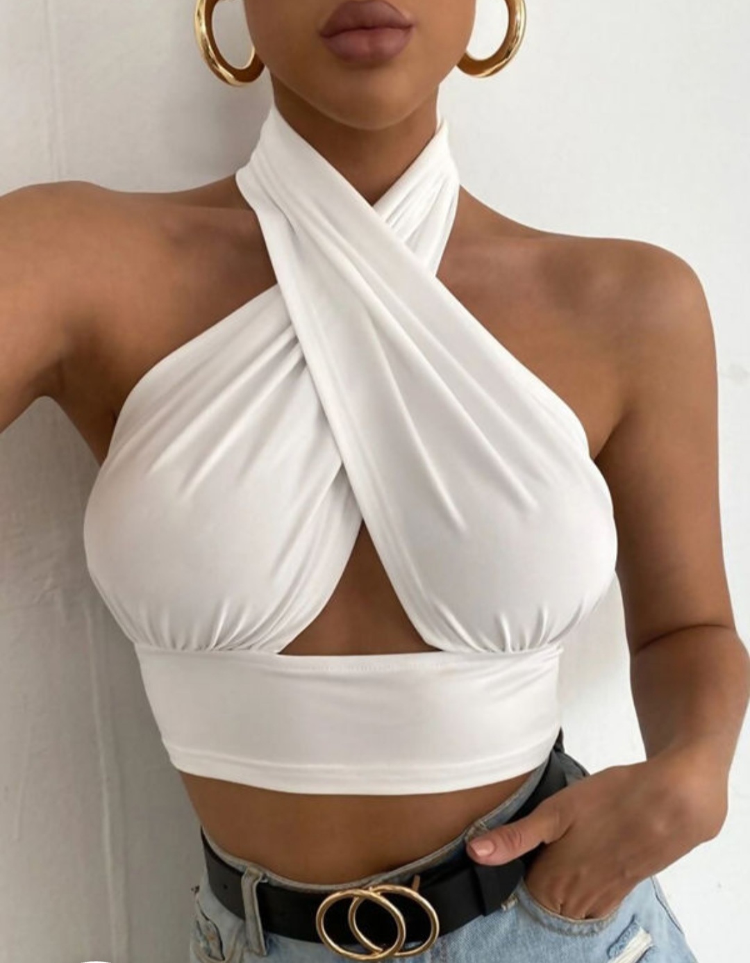 Sofia Cross crop top in White