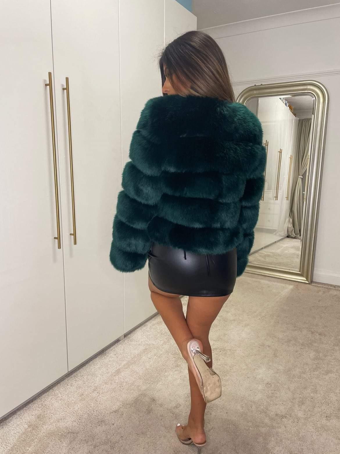 Luna Faux Fur Coat - Emerald Green - Image 3